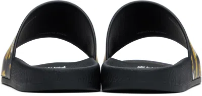 Versace Jeans Couture Black Outline Barocco Pool Slides In Eg89 Black/gold