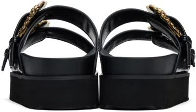 Versace Jeans Couture Black Baroque Buckle Arizona Flat Sandals In E899 Black