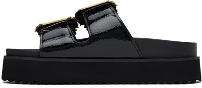 Versace Jeans Couture Black Baroque Buckle Arizona Flat Sandals In E899 Black