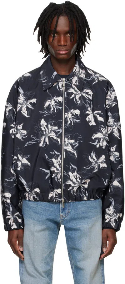 System Navy Flower Printed Bomber Jacket In Navy