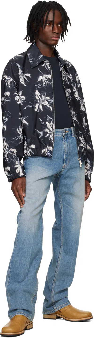 System Navy Flower Printed Bomber Jacket In Navy