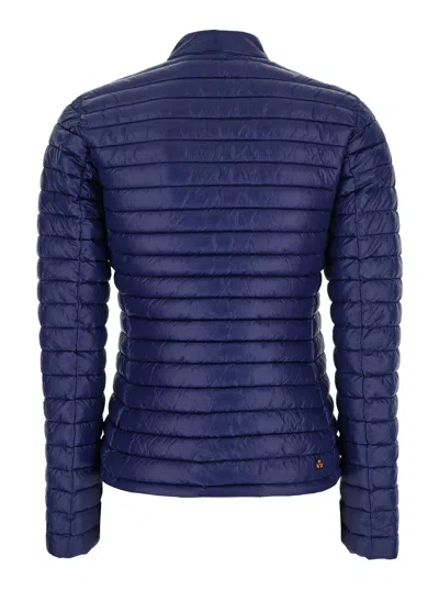 Save The Duck 'twinkle' Blue Down Jacket With High Neck And Logo Patch On The Sleeve In Blu