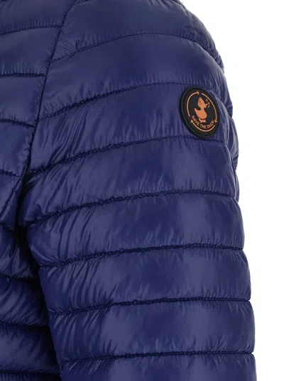 Save The Duck 'twinkle' Blue Down Jacket With High Neck And Logo Patch On The Sleeve In Blu