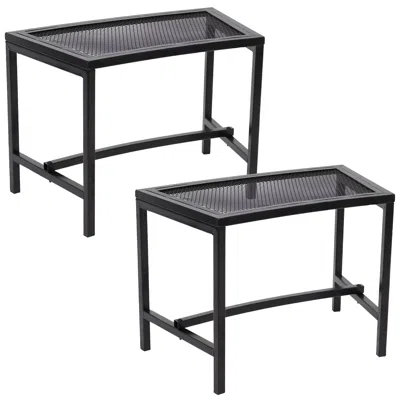 Sunnydaze Outdoor Lightweight And Portable Metal Patio Side End Table Or Backless Bench Seat With Mesh Top - 2