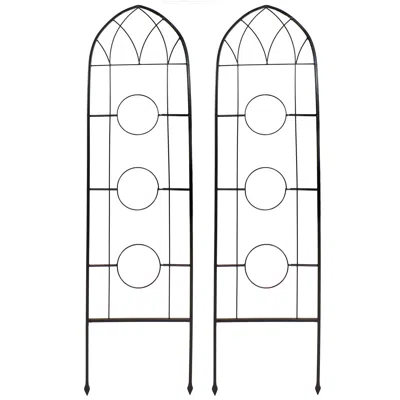Sunnydaze Steel Wire Arched Climbing Plants Wall Trellis With Flowerpot Supports - 60" H - Black - 2-pack