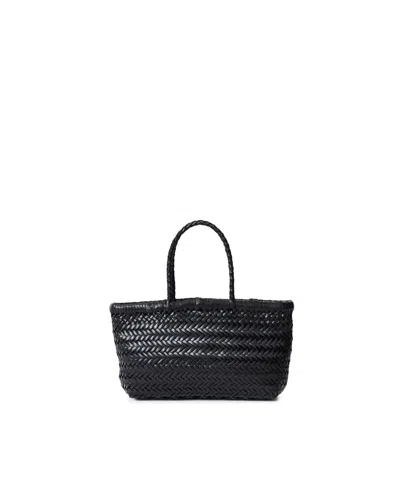 Dragon Diffusion Flat Gora Black Mini Shoulder Bag With Two Top Handles And Interwoven Design In Leather Woman In Black