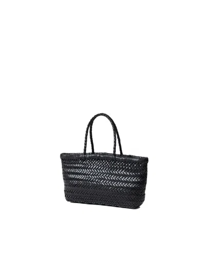 Dragon Diffusion Flat Gora Black Mini Shoulder Bag With Two Top Handles And Interwoven Design In Leather Woman In Black