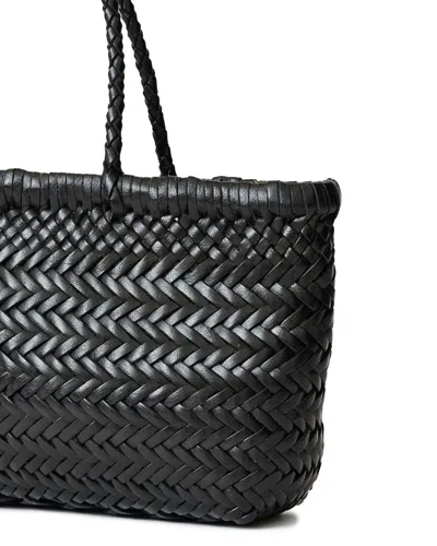 Dragon Diffusion Flat Gora Black Mini Shoulder Bag With Two Top Handles And Interwoven Design In Leather Woman In Black