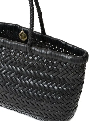 Dragon Diffusion Flat Gora Black Mini Shoulder Bag With Two Top Handles And Interwoven Design In Leather Woman In Black