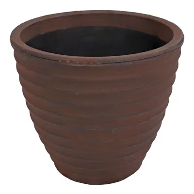 Sunnydaze Outdoor Ribbed Polyresin Planter Pot With Double Wall Design - Rust - 16"