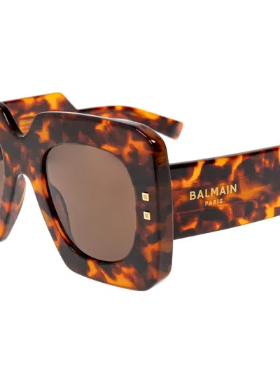 Balmain Eyewear B Bold Square Frame Sunglasses In 褐色