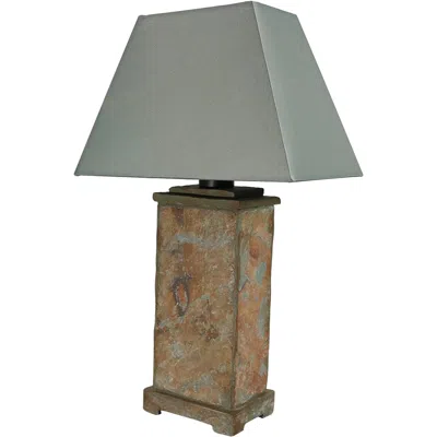 Sunnydaze Contemporary Natural Slate And Fabric Cream Shade Weather-resistant Outdoor Table Lamp
