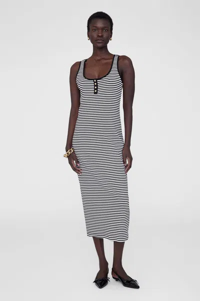 Anine Bing Alessia Tank Midi Dress In Cream And Black Stripe In Cream