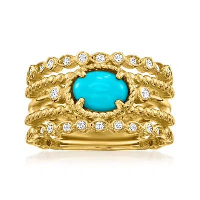 Ross-simons Turquoise And White Topaz Ring In 18kt Gold Over Sterling In White