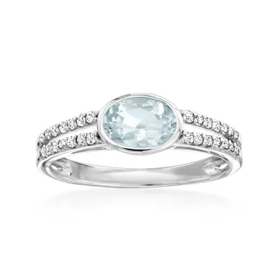 Ross-simons Aquamarine And . Diamond 2-row Ring In 14kt White Gold In Blue
