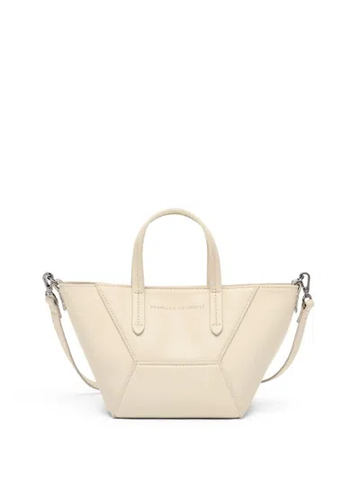 Brunello Cucinelli Structured Geometric Paneling Shoulder Bag With Detachable Strap In Neutral