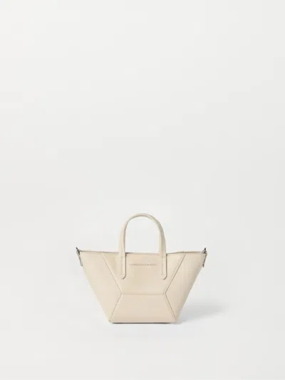 Brunello Cucinelli Structured Geometric Paneling Shoulder Bag With Detachable Strap In Neutral