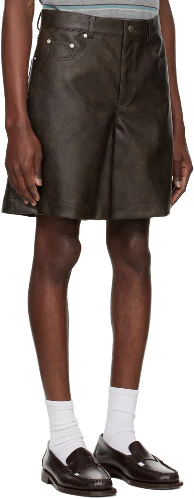 System Grainy Faux Leather Shorts In Brown