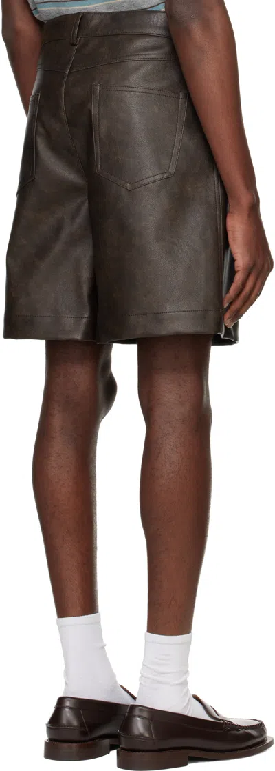 System Grainy Faux Leather Shorts In Brown