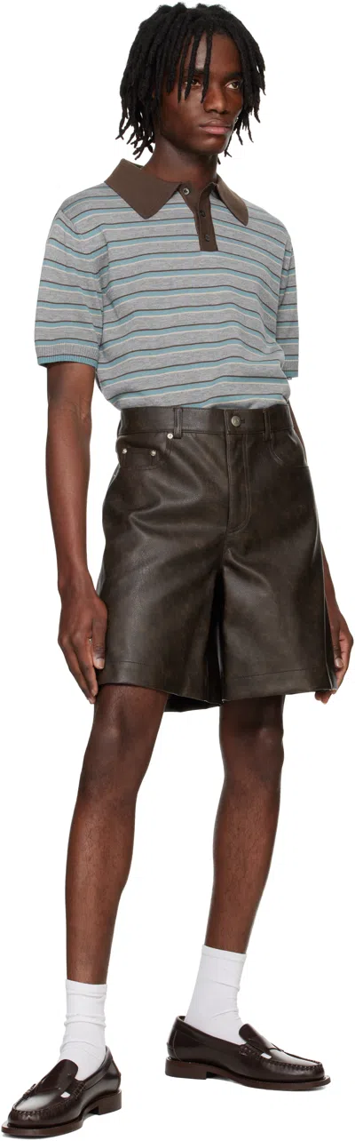 System Grainy Faux Leather Shorts In Brown