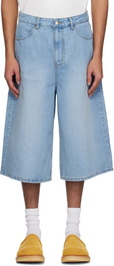 Ader Error Blue Significant Trs Tag 01 Denim Shorts In Sky Blue