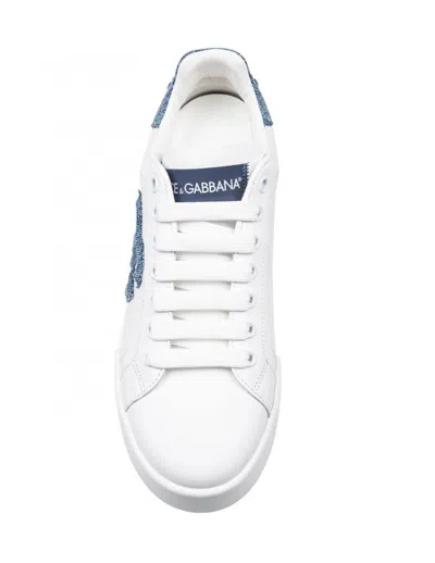 Dolce & Gabbana White Low-top Sneakers With Logo And Blue Tongue In White