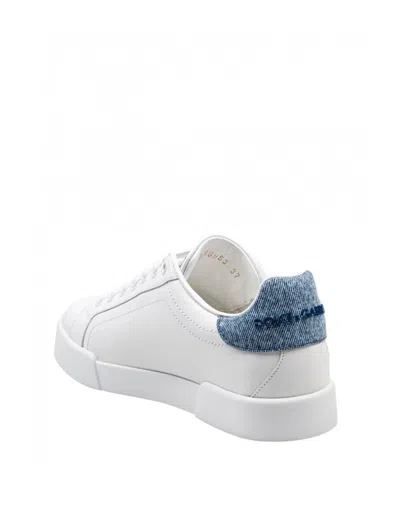 Dolce & Gabbana White Low-top Sneakers With Logo And Blue Tongue In White