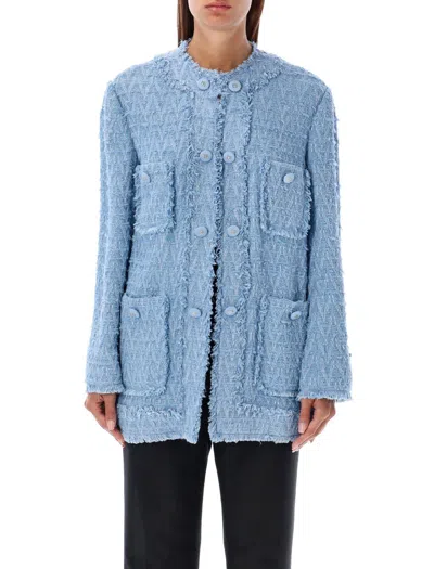 Dolce & Gabbana Light Blue Single-breasted Jacket With Logo Detail On Buttons In Cotton Blend Woman In Lillac Blue