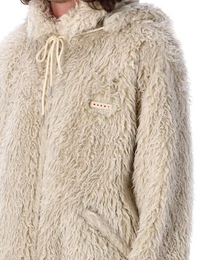 Marni Giacca In Ecopelliccia Con Cappuccio Removibile In White