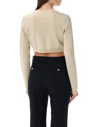 Versace Barocco Texture Cropped Cardigan In Light Sand Gold