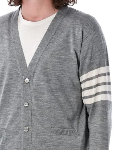 Thom Browne 4-bar Milano Stitch Cardigan In Pale Grey