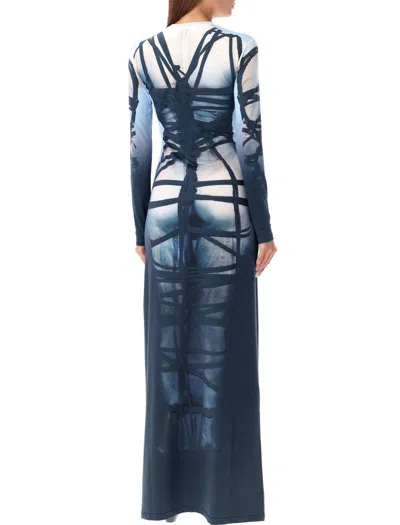 Y/project Jpg Bondage Jersey Long Dress In Blue Black