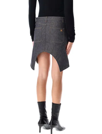 Courrèges Reversed Denim Mini Skirt Hem Asymmetric In Dark Heater Grey