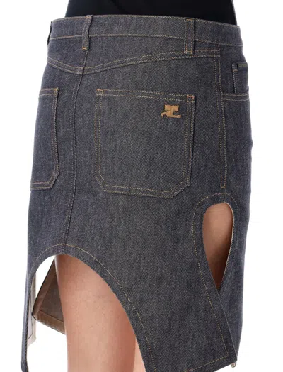 Courrèges Reversed Denim Mini Skirt Hem Asymmetric In Dark Heater Grey