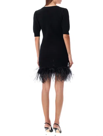 Alessandra Rich Short Dress Feather Trim In Black
