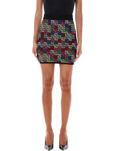 Balmain Multicolor Pb-intarsia Knitted Mini Skirt In Multicolor