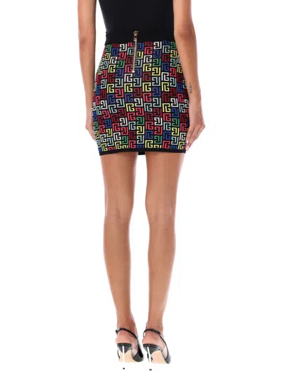 Balmain Multicolor Pb-intarsia Knitted Mini Skirt In Multicolor