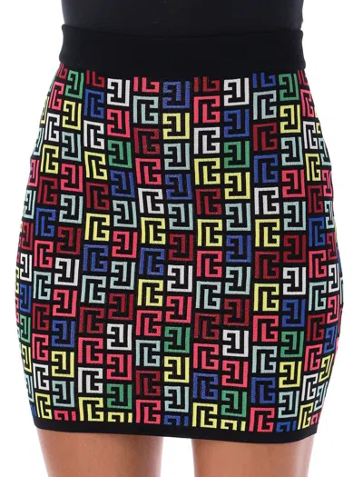 Balmain Multicolor Pb-intarsia Knitted Mini Skirt In Multicolor