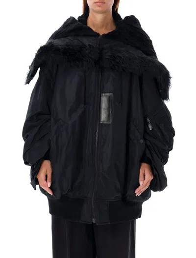Junya Watanabe Oversized Bomber Jacket With Faux Fur Collar In Black