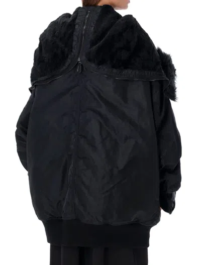 Junya Watanabe Oversized Bomber Jacket With Faux Fur Collar In Black