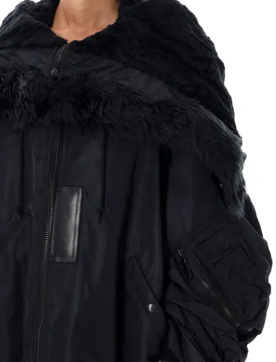 Junya Watanabe Oversized Bomber Jacket With Faux Fur Collar In Black