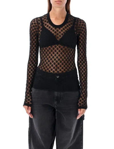 Isabel Marant Zavia Open Knit Crewneck Sweater In Black