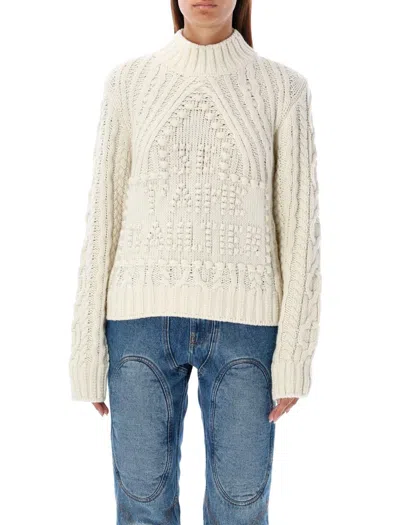 Jean Paul Gaultier Chunky Knit High-neck Sweater In Beige
