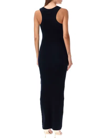 Jean Paul Gaultier Ribbed Mariner Double Layer Long Dress In Navy White Black