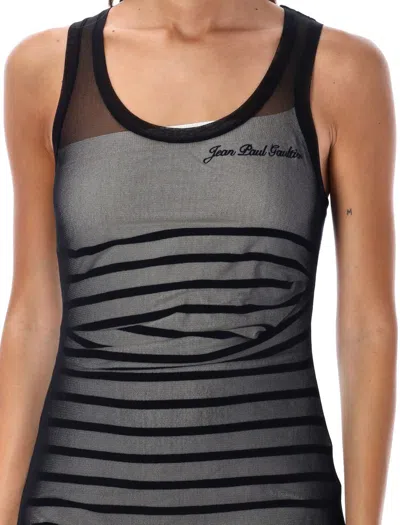 Jean Paul Gaultier Ribbed Mariner Double Layer Long Dress In Navy White Black