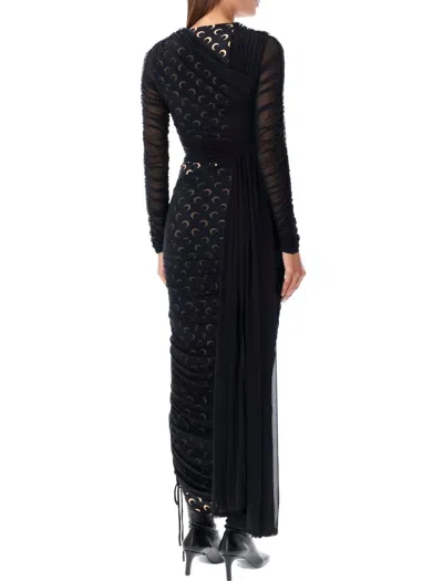 Marine Serre Asymmetric Draped Jersey Midi Dress In Black