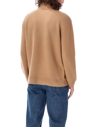 Apc Logo Wool Knit Turtleneck Sweater In Brown