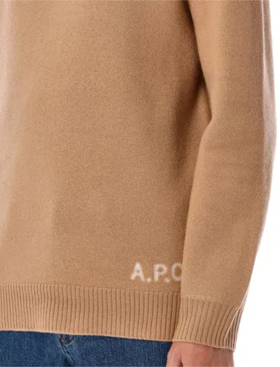 Apc Logo Wool Knit Turtleneck Sweater In Brown