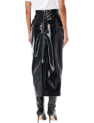 Msgm Pencil Skirt With Glossy Patent Effect In Black