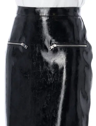 Msgm Pencil Skirt With Glossy Patent Effect In Black